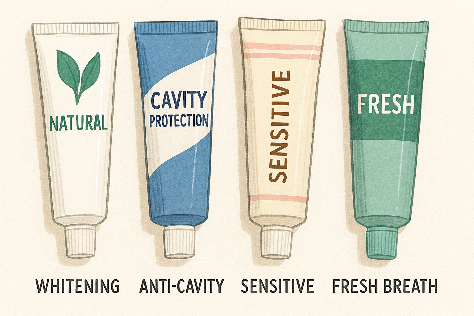 Different types of toothpaste with various dental benefits and purposes