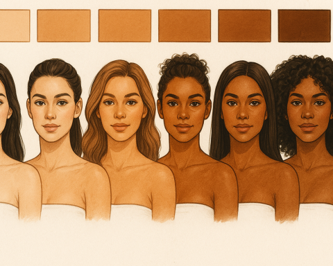 Skin tan chart showing different tanning shades for various skin tones and undertones