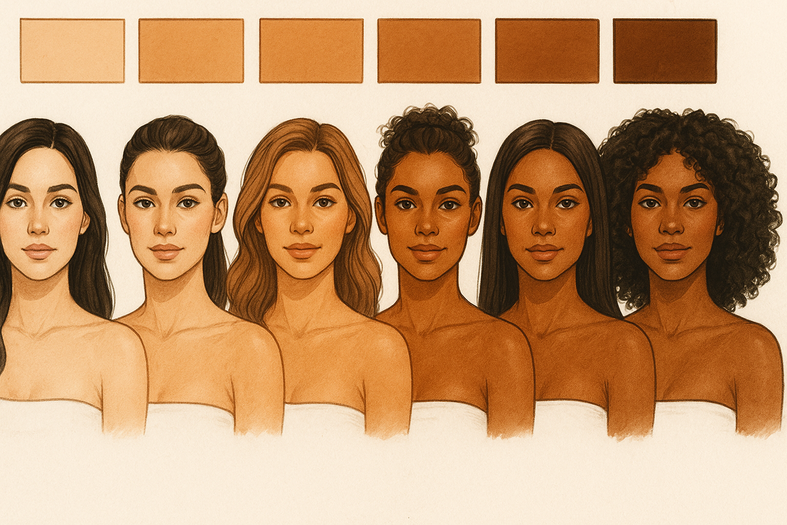 Skin tan chart showing different tanning shades for various skin tones and undertones