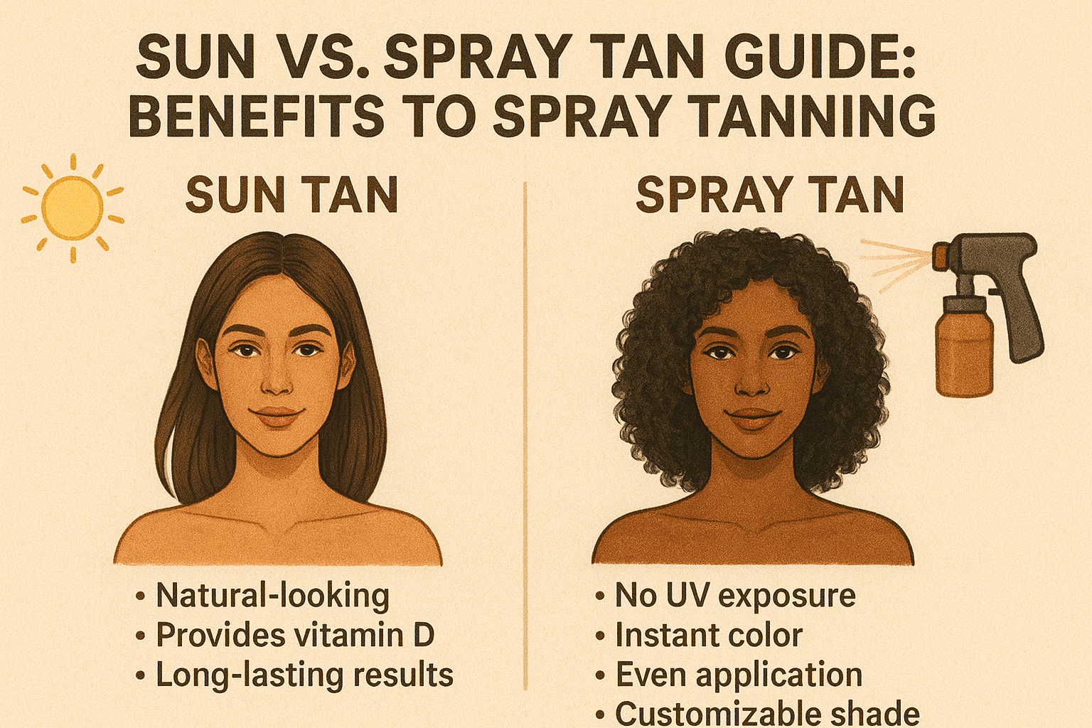 Spray tanning session showing smooth, even sunless tan results on glowing skin
