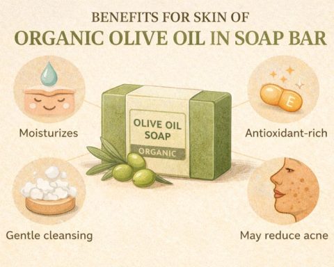 Organic olive oil soap bar with natural ingredients for healthy and moisturized skin