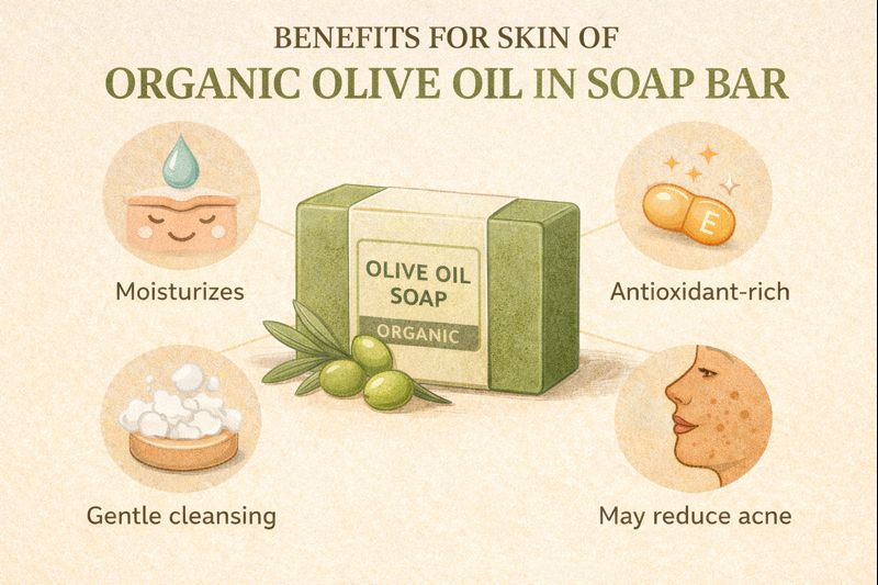 Organic olive oil soap bar with natural ingredients for healthy and moisturized skin