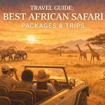 African safari landscape featuring wildlife and luxury safari vehicles