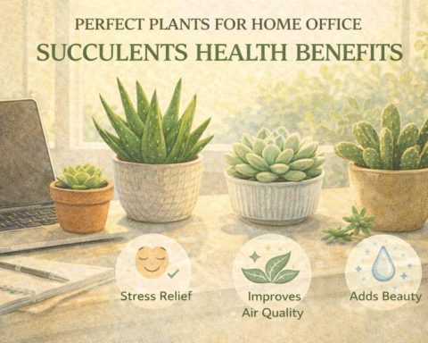 Succulent plants in a home office workspace promoting health and productivity