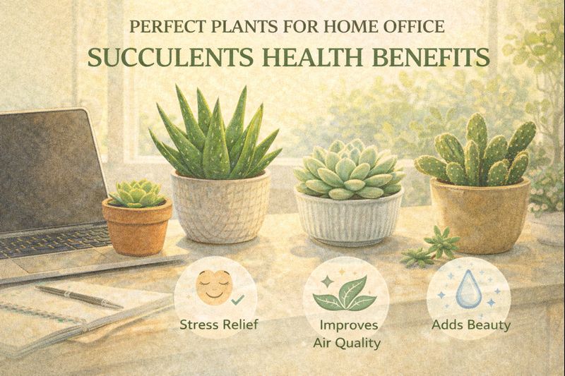 Succulent plants in a home office workspace promoting health and productivity