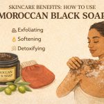 Moroccan black soap used for deep cleansing and exfoliation in a traditional hammam routine