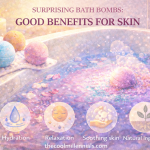 Colorful bath bombs dissolving in warm water with skin-nourishing ingredients