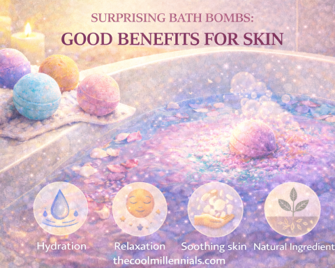 Colorful bath bombs dissolving in warm water with skin-nourishing ingredients