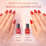 Matte vs glossy nail polish finish comparison showing two manicure styles
