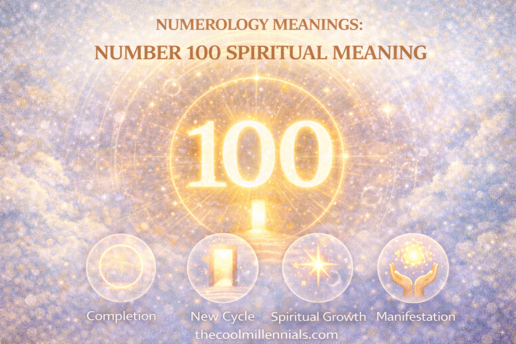 Numerology number 100 symbolizing spiritual completion, new beginnings, and divine guidance