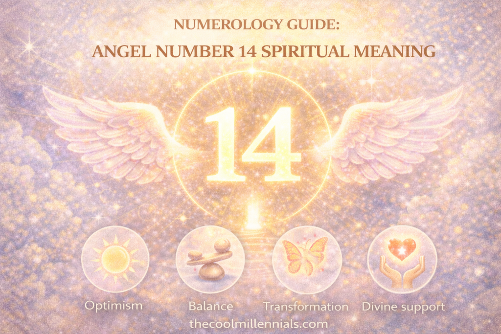 Angel number 14 symbolizing spiritual guidance, positive change, and personal growth