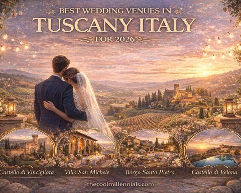 Romantic wedding venue in Tuscany with vineyards and rolling hills in Italy