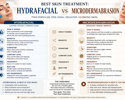 Hydrafacial vs microdermabrasion comparison showing two facial skin treatments for glowing skin