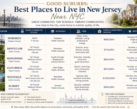Best suburbs in New Jersey near NYC with residential neighborhoods and easy commute